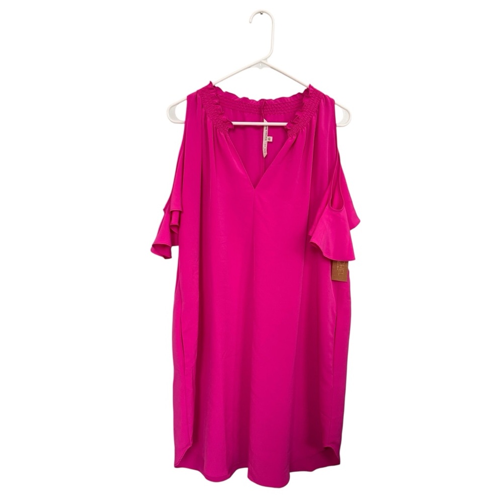 Vibrant Pink Cold Shoulder Dress/Swim Cover Up